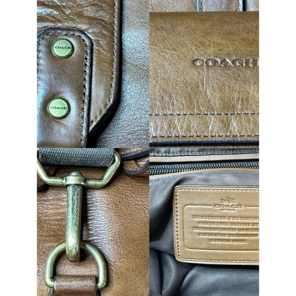 Coach Bleecker Leather Drawstring Classic Heirloom Backpack Fawn Dark Saddle - Picture 9 of 15